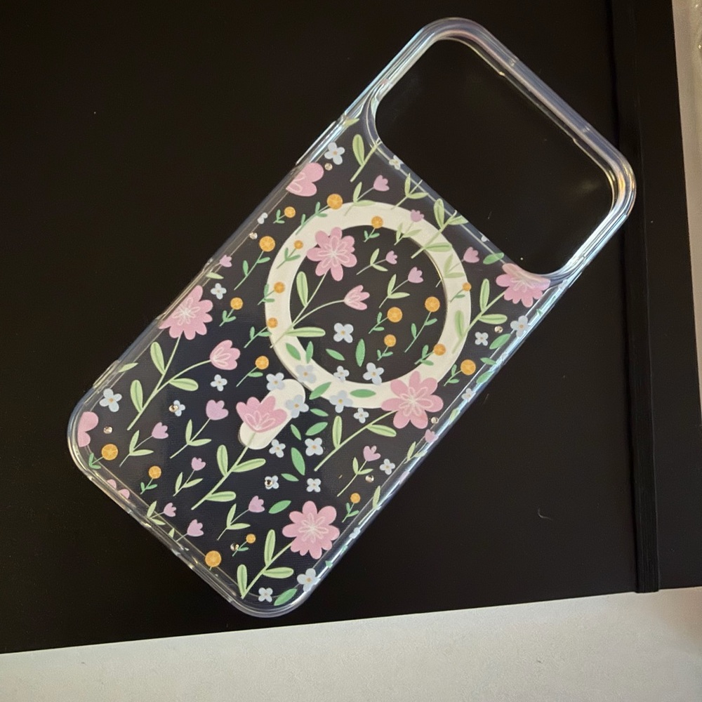 Source Unknown Floral Phone Case - Black and Pink
